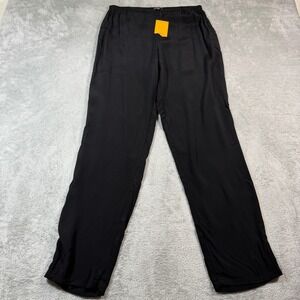 Citron Santa Monica Pants Women Large Black Elastic Waist Silk Blend Flowy NWT